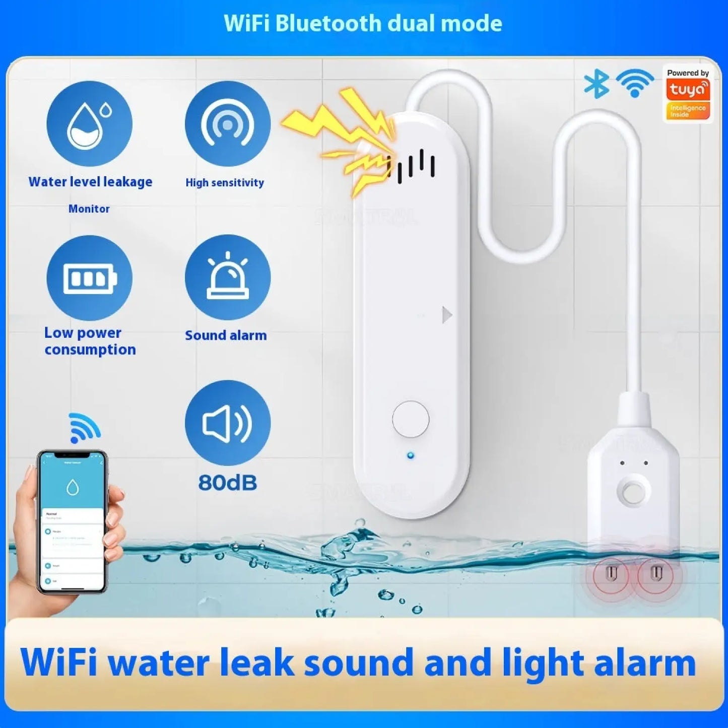 WiFi Vattennivåsensor & Läckagealarm för Hem Säkerhet – Tuya Smart