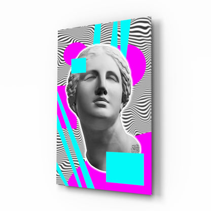 Szklana dekoracja ścienna Vaporwave Venus w stylu Op Art