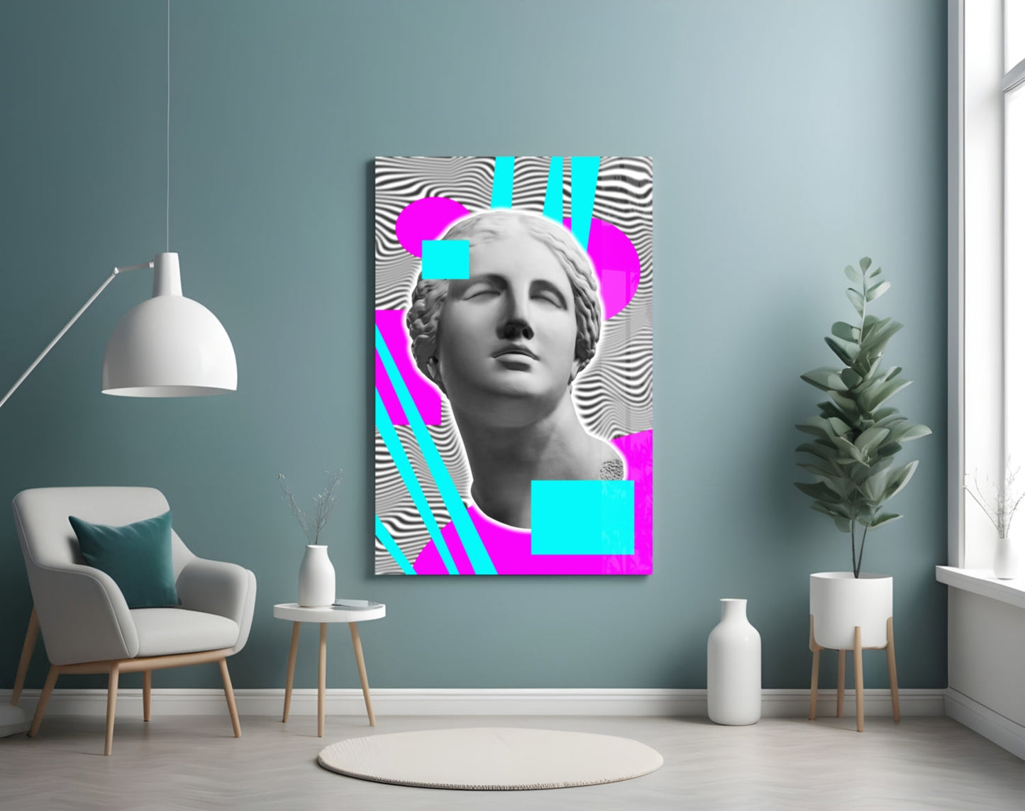 Szklana dekoracja ścienna Vaporwave Venus w stylu Op Art