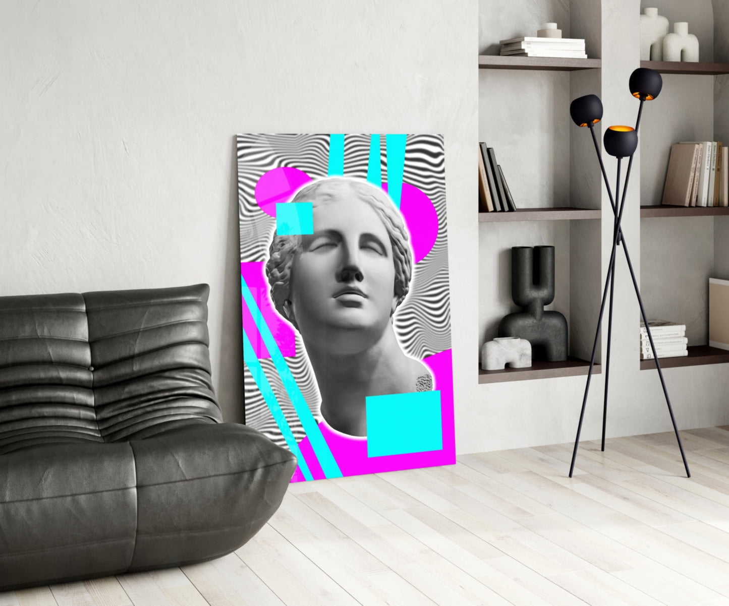Szklana dekoracja ścienna Vaporwave Venus w stylu Op Art